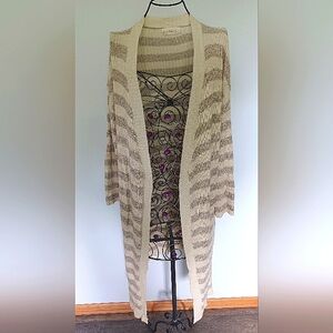 By Together Beige and Cream Striped Duster Cardigan Sm-Lrg